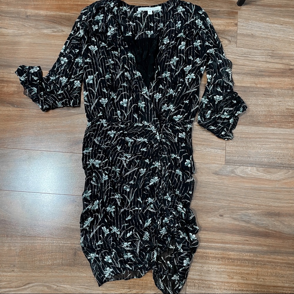 Veronica Beard Black Floral Long Sleeve Wrap Dress